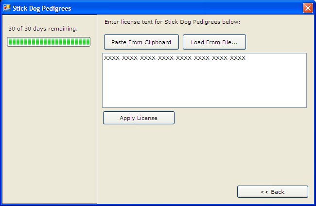 License Code Dialog Box