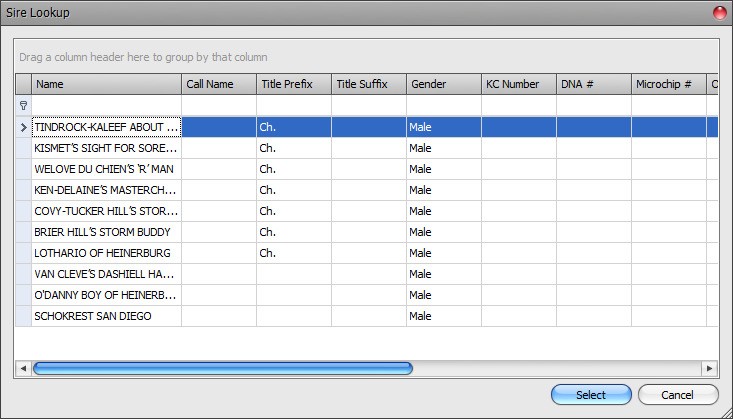 Sire Lookup